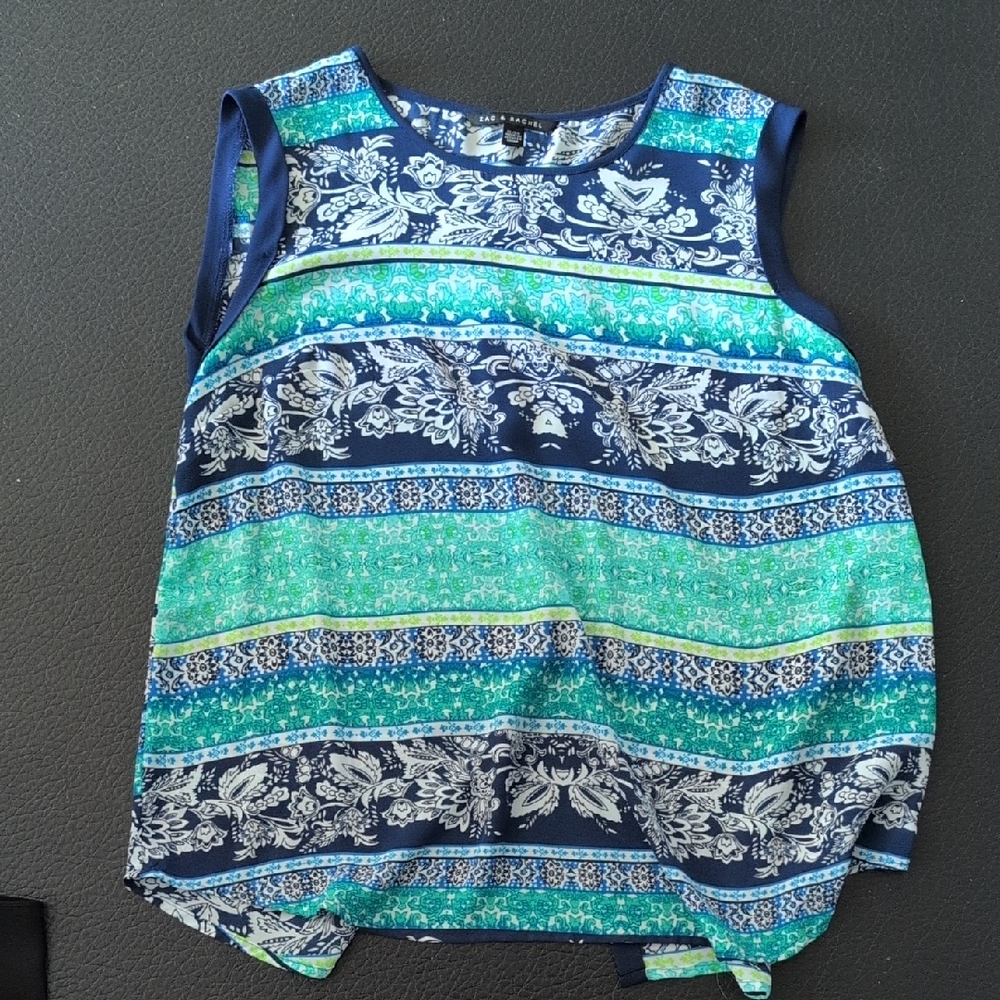 Zac & Rachel Blue and Green Floral Tank Top